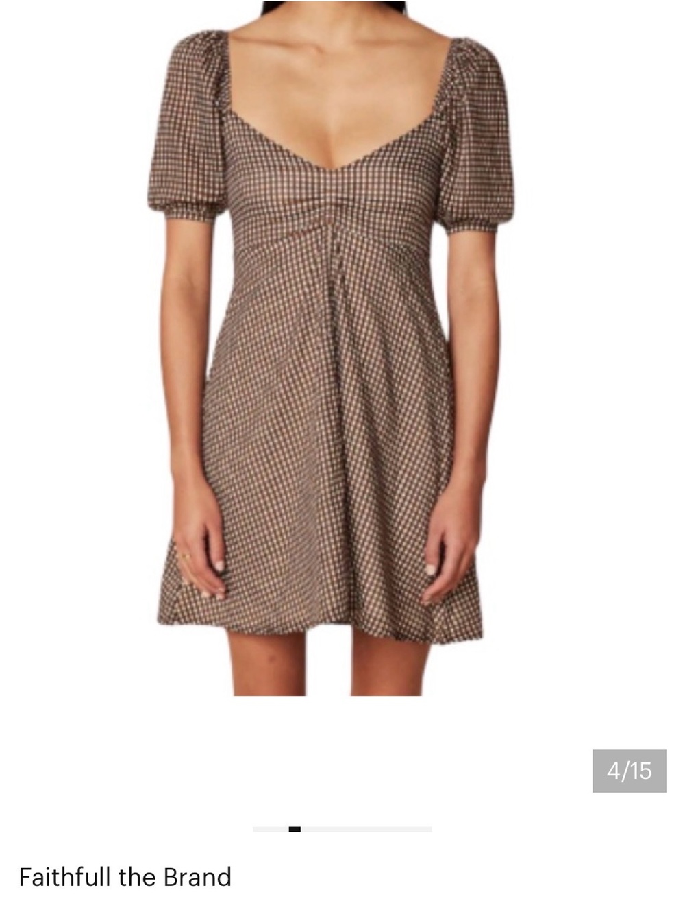 Faithfull the Brand Brown & White Gingham Puff-Sleeve Mini Dress